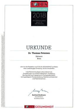 Urkunde FOCUS-Arztempfehlung 2018